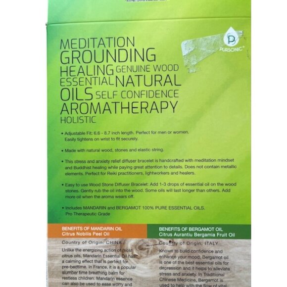 Pursonic Aromatherapy Natural Wooden Bracelet Mandarin & Bergamot Essential Oil - Picture 10 of 11